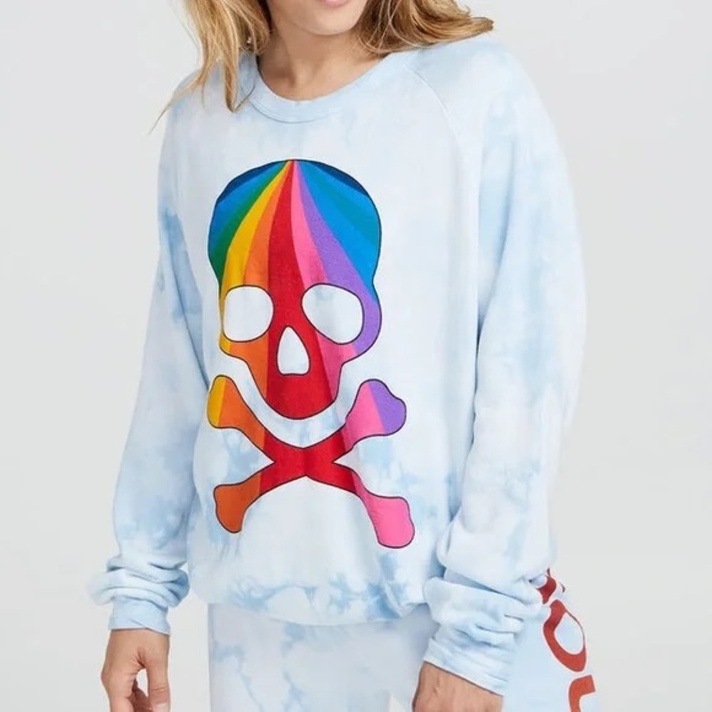 Aviator Nation Soul Cycle Tie-Dye Crewneck Sweatshirt Skull Rainbow size Large